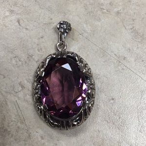 Silver and purple stone vintage pendant